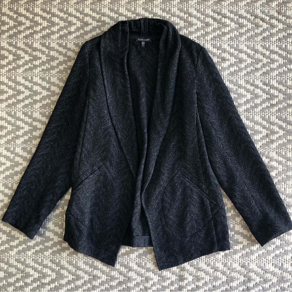 Eileen Fisher wool blend open front shawl collar cardigan jacket size small